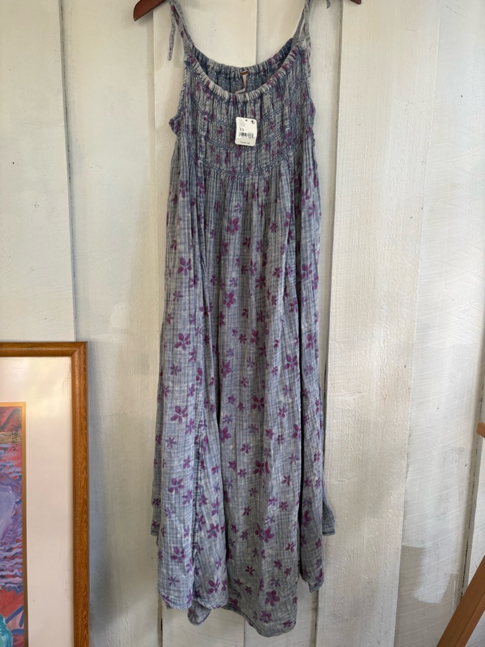 Free People Blue Maxi Skirt with Purple Floral Print